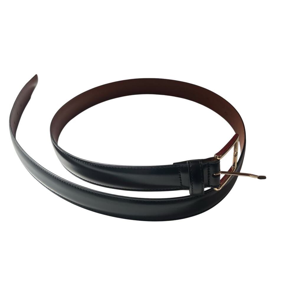 Brooks Brothers Brown Black Leather Belt Gold Tone Buckle Size 44 Italy